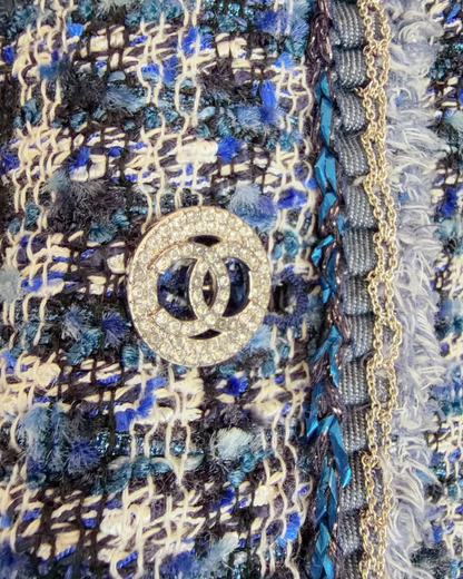 Chanel 20P Stand-Collar Tweed Jacket Blue, Navy, Beige/Ecru, Multicolor FR 36