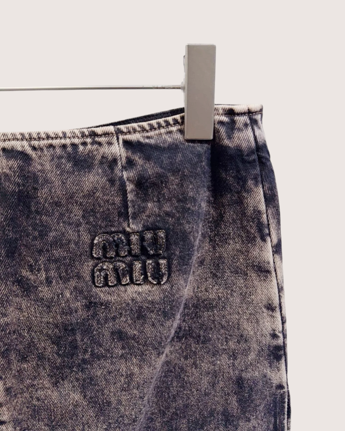 Miu Miu Acid-Wash Denim Mini Skirt Grey, Beige/Ecru, Black FR 36