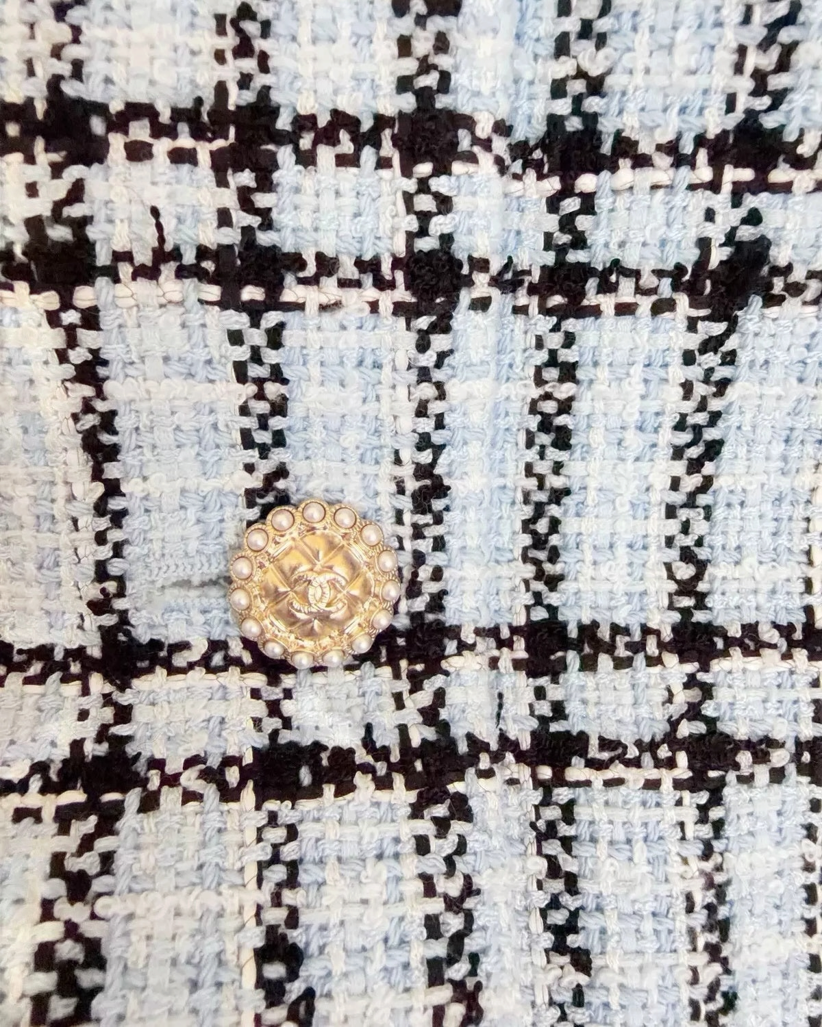 Chanel 25S Plaid Tweed Jacket Blue, Black, White FR 38