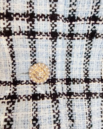 Chanel 25S Plaid Tweed Jacket Blue, Black, White FR 38