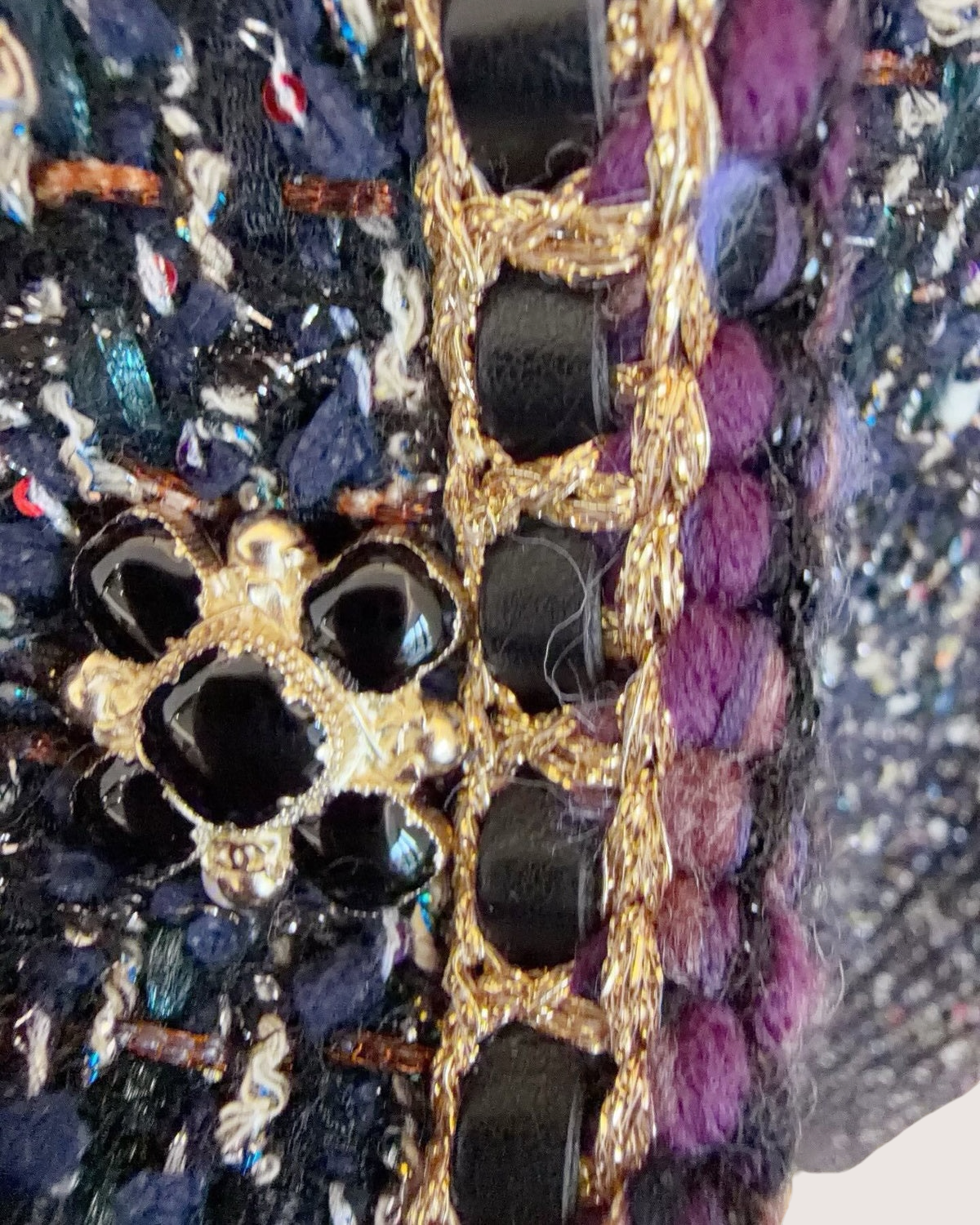 Chanel 21A Sequin Tweed Chain-Trim Coat Black, Purple FR 38