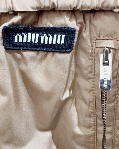 Miu Miu Logo Zip-Pocket Shorts Brown, Grey IT 36