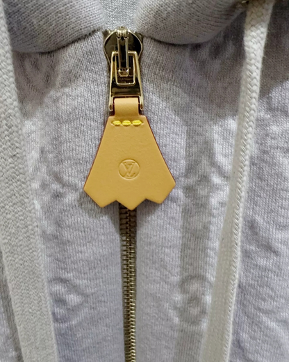 Louis Vuitton Wool Monogram Zip-Up Hoodie Grey FR 38