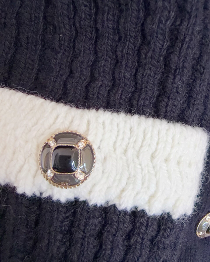 Chanel 25N Coco Neige Wool Ski Cardigan Black, White FR 36
