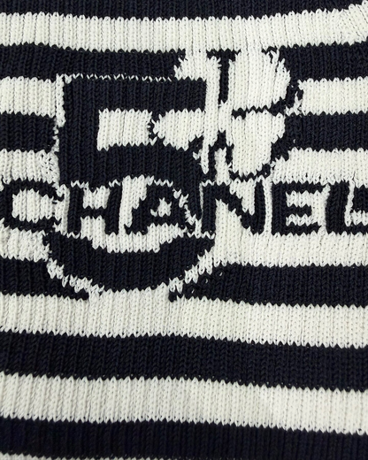 Chanel 23C Striped Cardigan Navy, White FR 36
