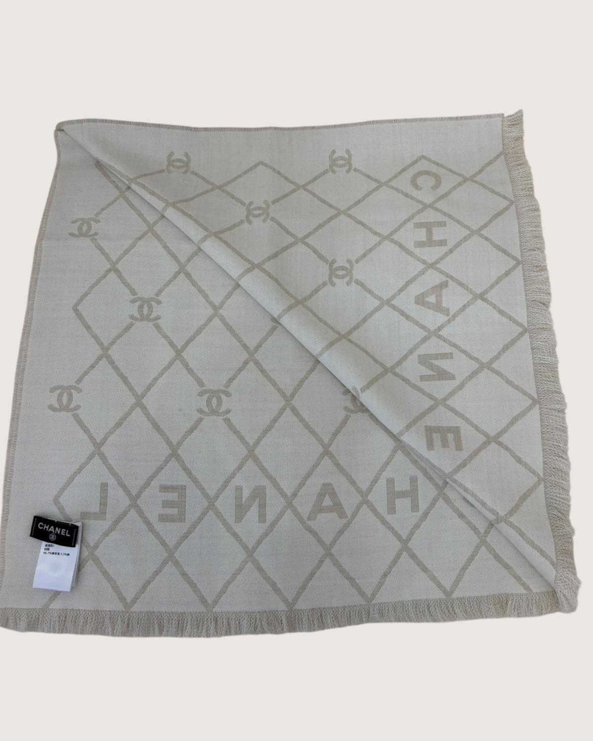 Chanel 26P Quilted Plaid Scarf Beige/Ecru, White One Size