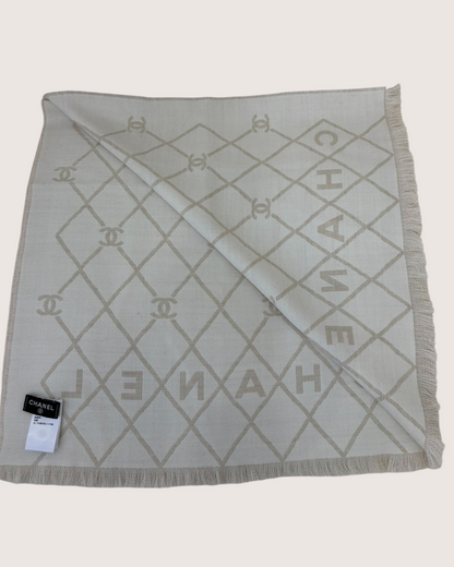 Chanel 26P Quilted Plaid Scarf Beige/Ecru, White One Size