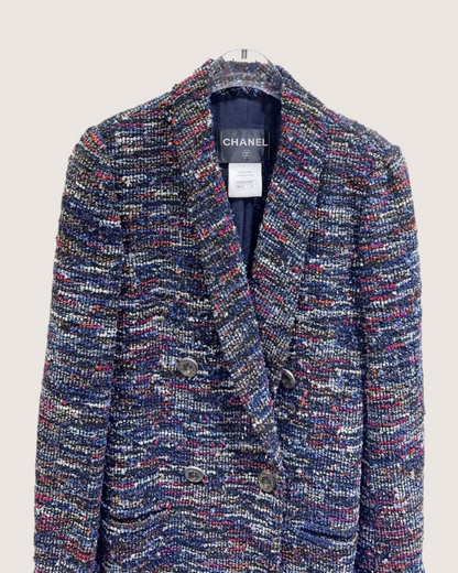 Chanel 15S Tweed Double-Breasted Jacket Navy, Pink, Multicolor FR 34