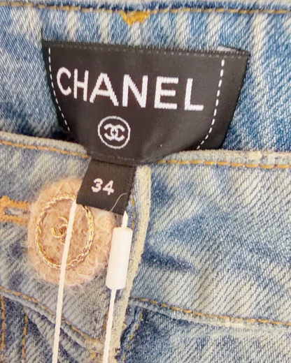 Chanel 24K Cropped Straight-Leg Denim Jeans Blue FR 34