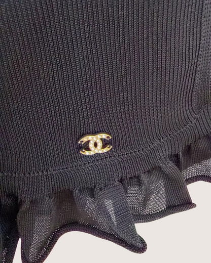 Chanel 23S CC Ruffle-Hem Vest Black FR 34