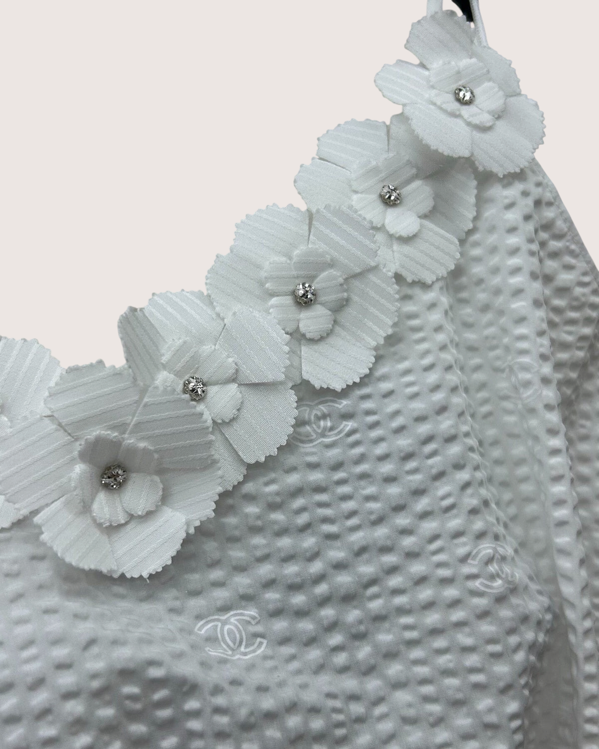 Chanel 26C Floral-Trim Peplum Camisole Top White FR 34