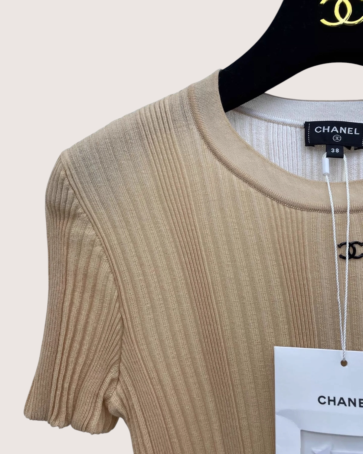 Chanel 26M Knit Slim Short-Sleeve Logo Top - view 3