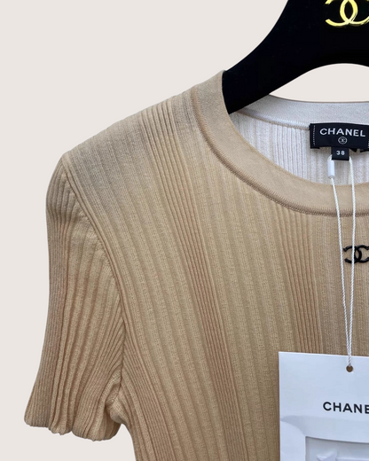 Chanel 26M Knit Slim Short-Sleeve Logo Top - view 3