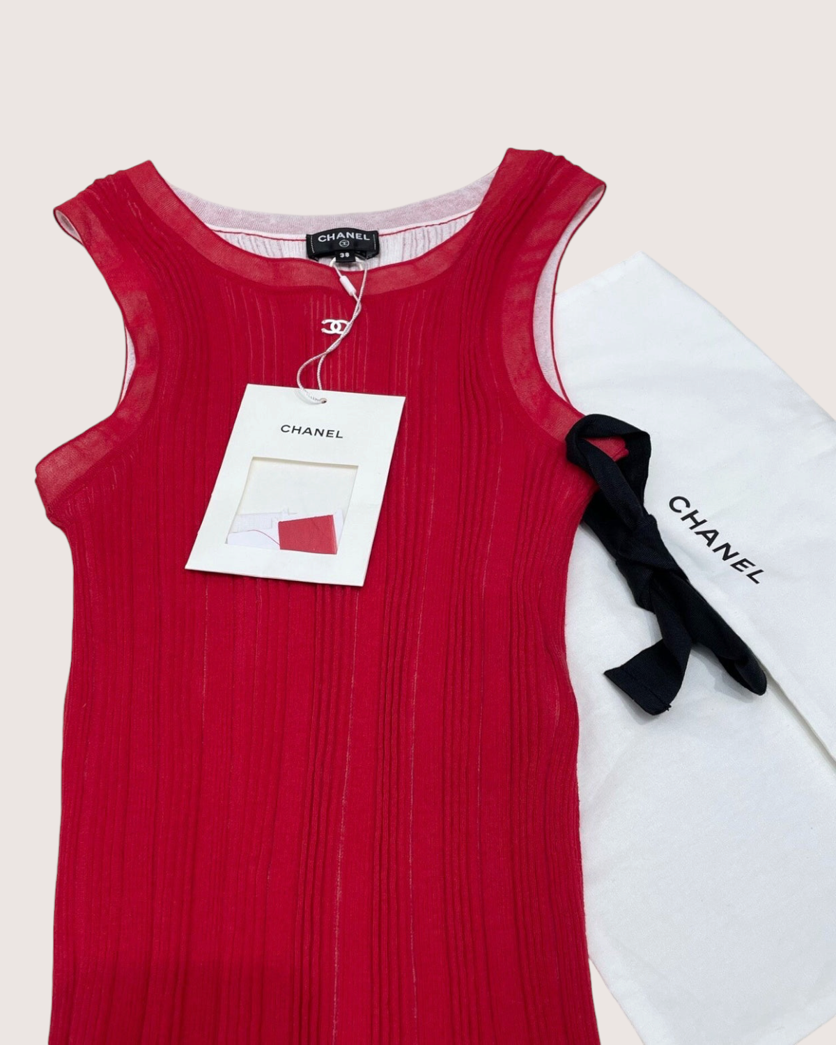 Chanel 26M Coco Beach CC Striped Tank Top Red FR 38
