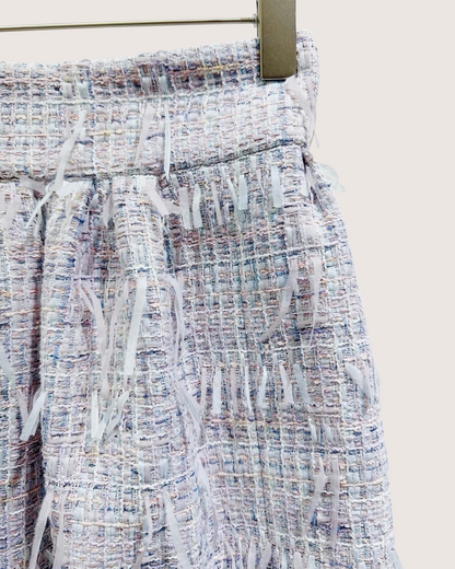 Chanel 18P Fringe Tweed Mid-Length Skirt Purple, White, Blue, Multicolor FR 34