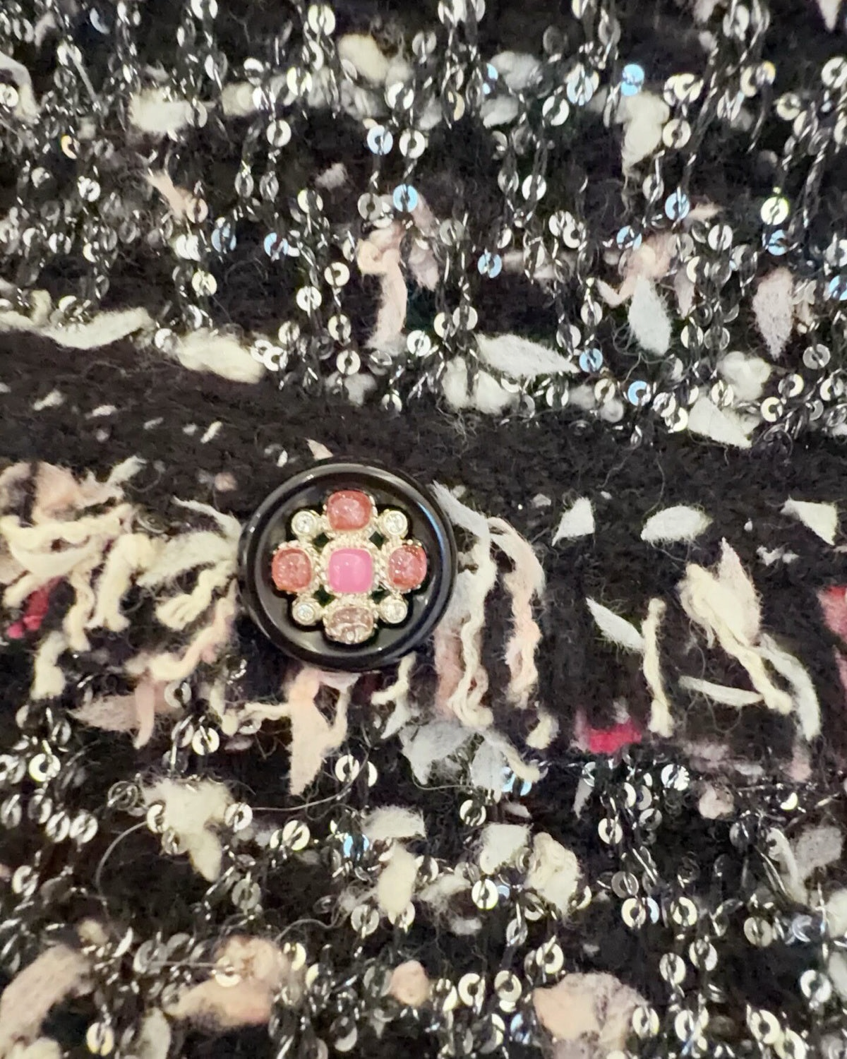 Chanel 24B Sequin Tweed Jacket Black, White, Pink, Multicolor FR 34