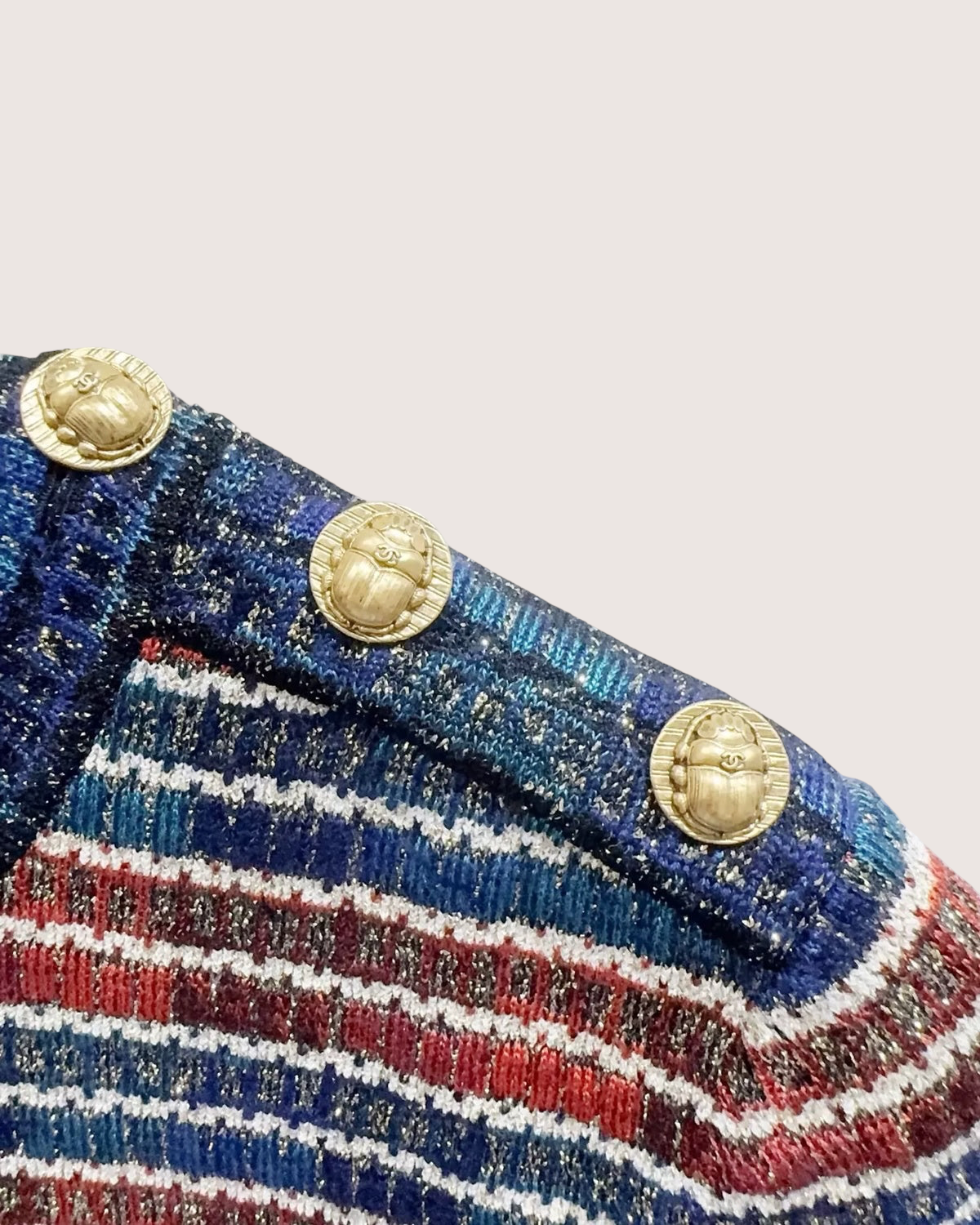 Chanel 19A Metallic Striped Sweater Navy, Red, Multicolor FR 34
