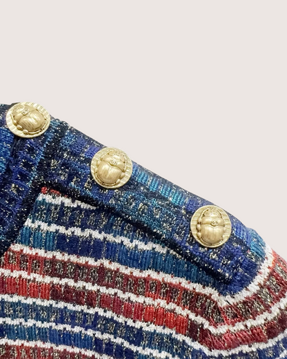 Chanel 19A Metallic Striped Sweater Navy, Red, Multicolor FR 34