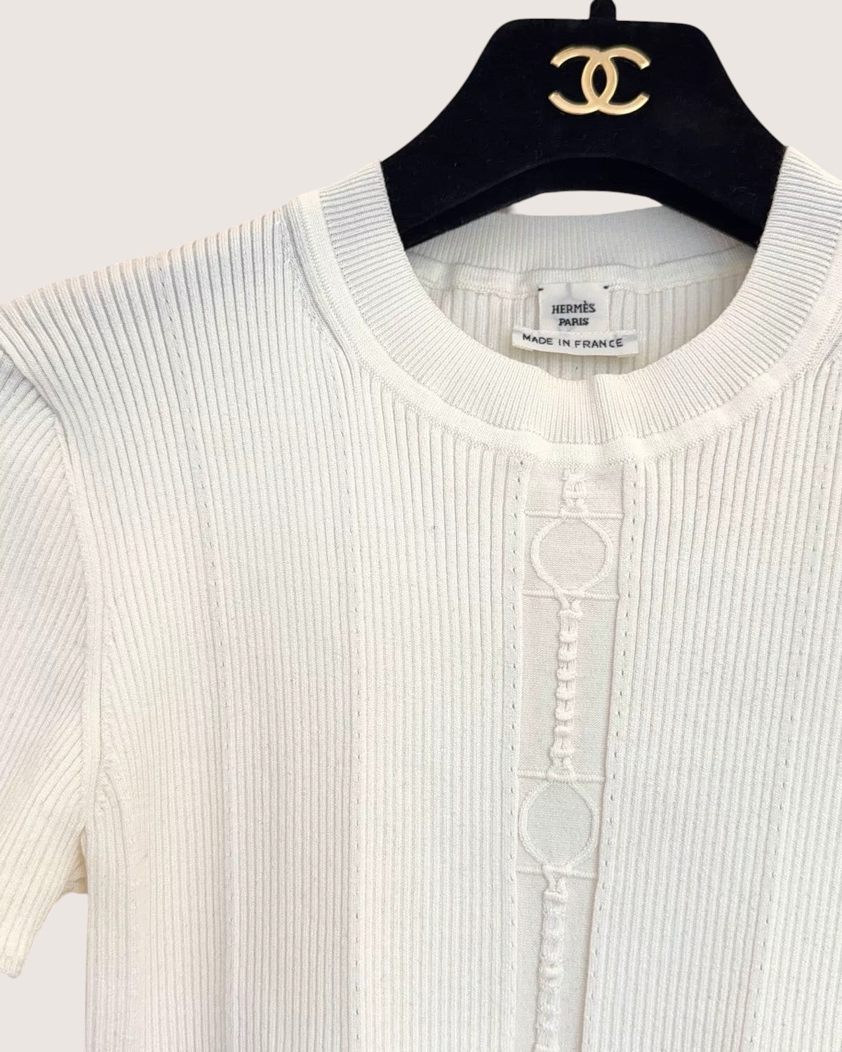 Hermès Short-Sleeve Ribbed Sweater White FR 36