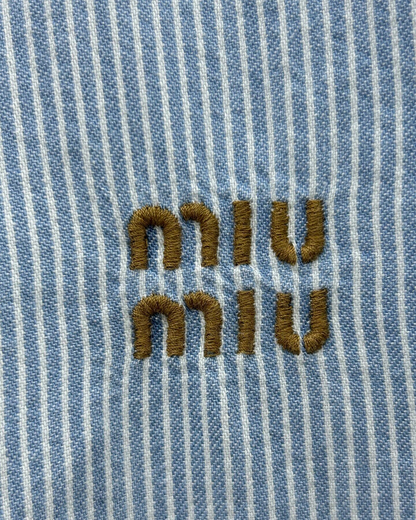 Miu Miu Cropped Striped Logo Shirt Blue, White FR 38