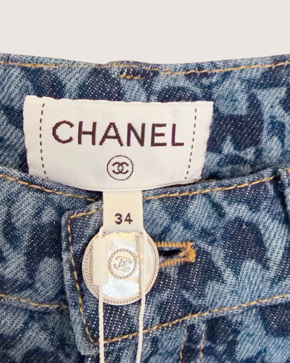 Chanel Camellia Denim Straight Jeans Blue, Navy, Multicolor FR 34