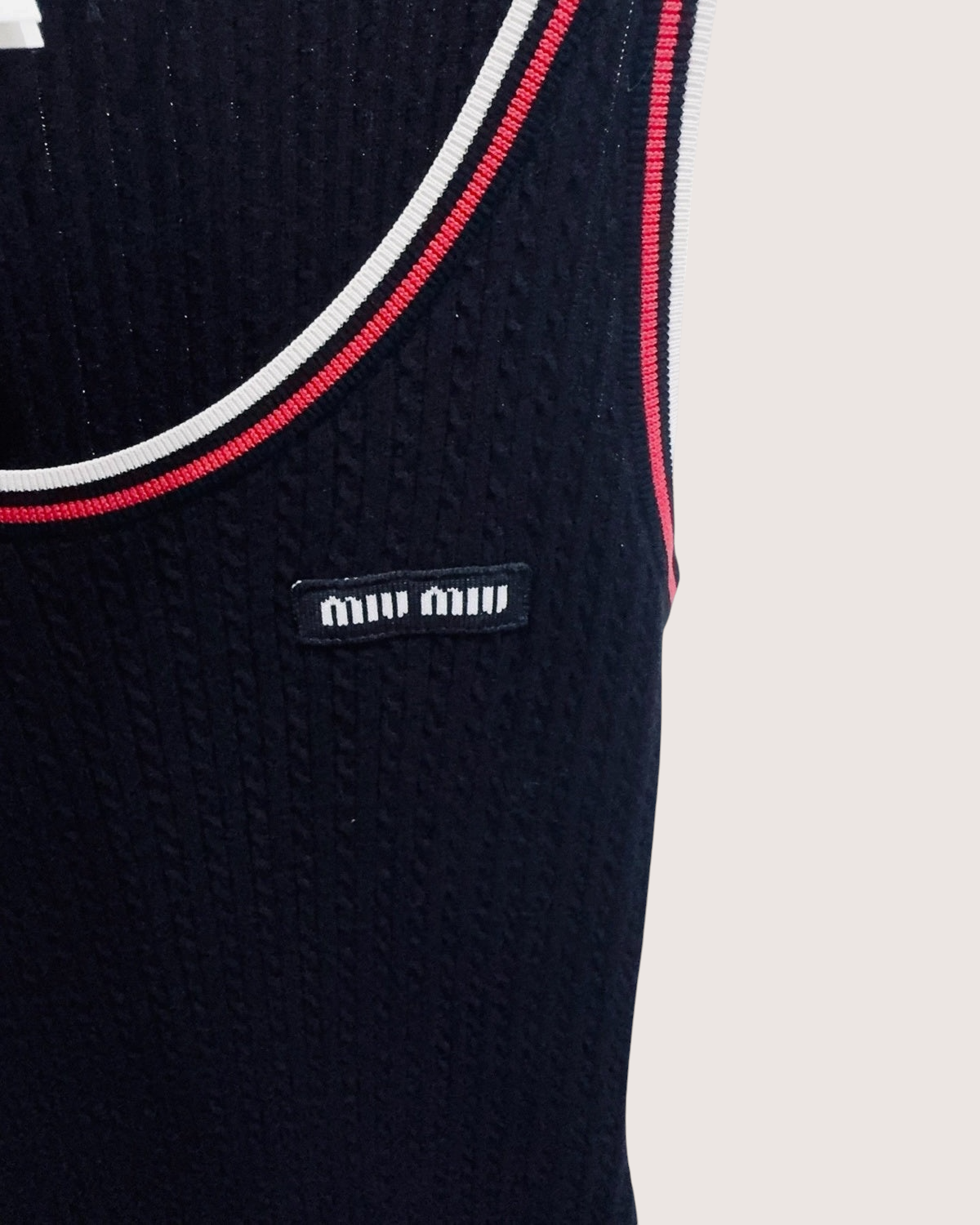 Miu Miu Cable-Knit Slim Dress Navy, Red, White FR 36