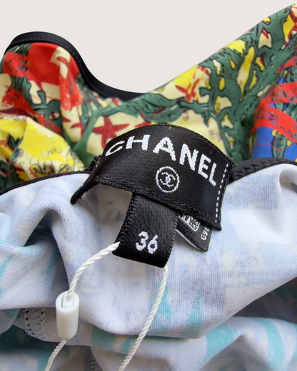Chanel 26M Coco Beach Graffiti One-Piece Swimsuit Red, Green, Multicolor FR 36