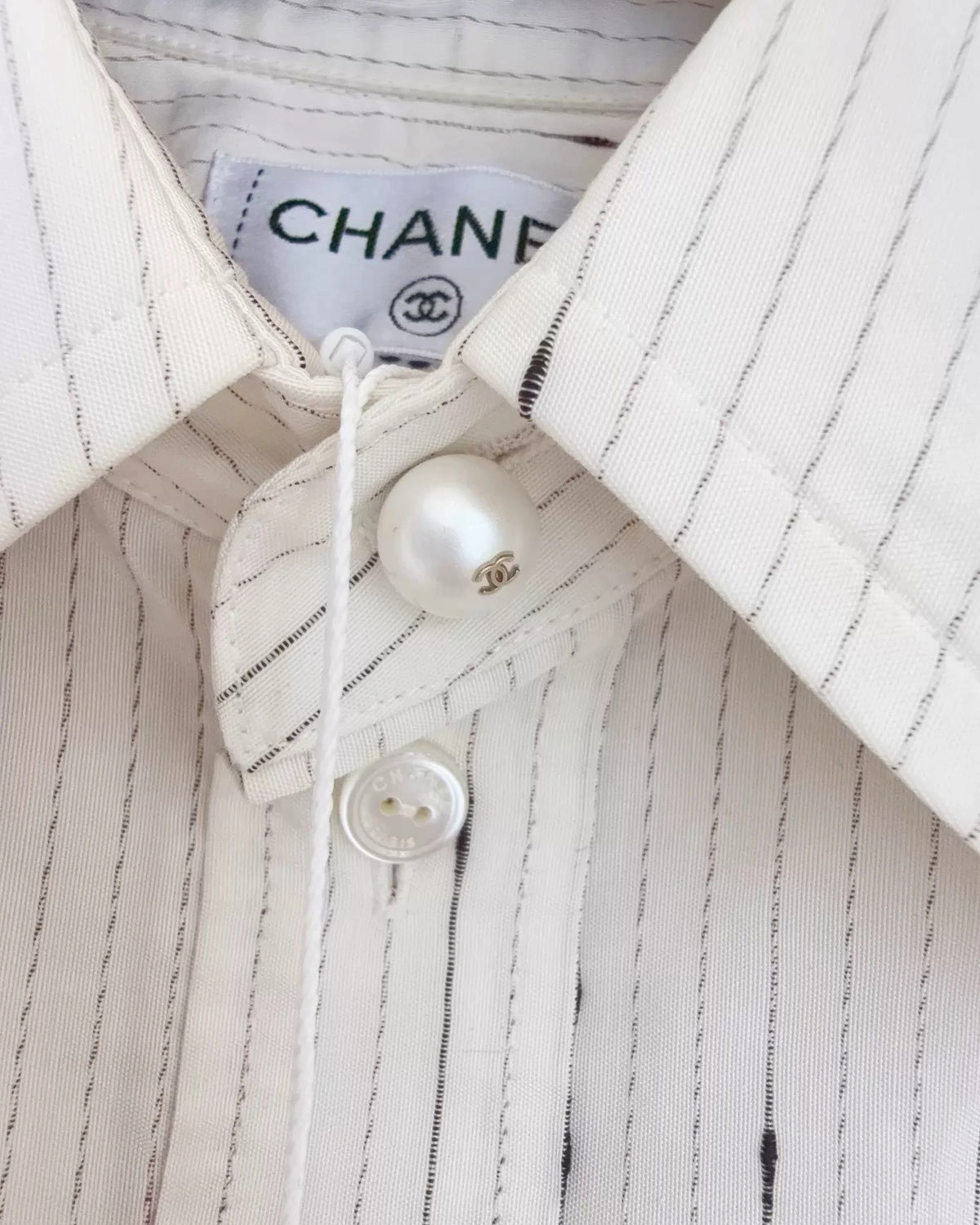 Chanel 26A Striped Cotton Shirt Beige/Ecru FR 38