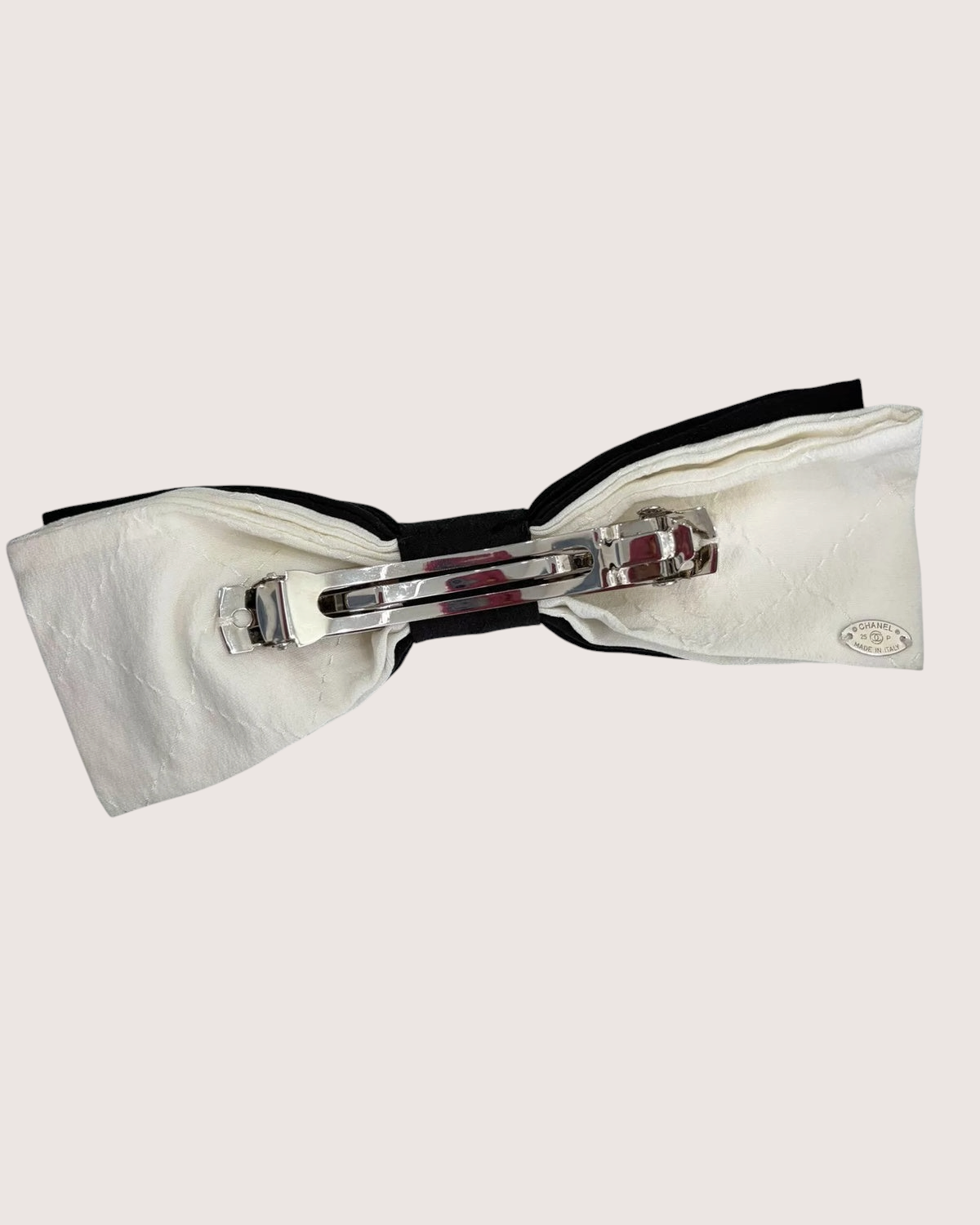 Chanel 25P Tweed CC Bow Hair Clip Black, Beige/Ecru One Size