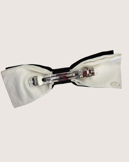 Chanel 25P Tweed CC Bow Hair Clip Black, Beige/Ecru One Size