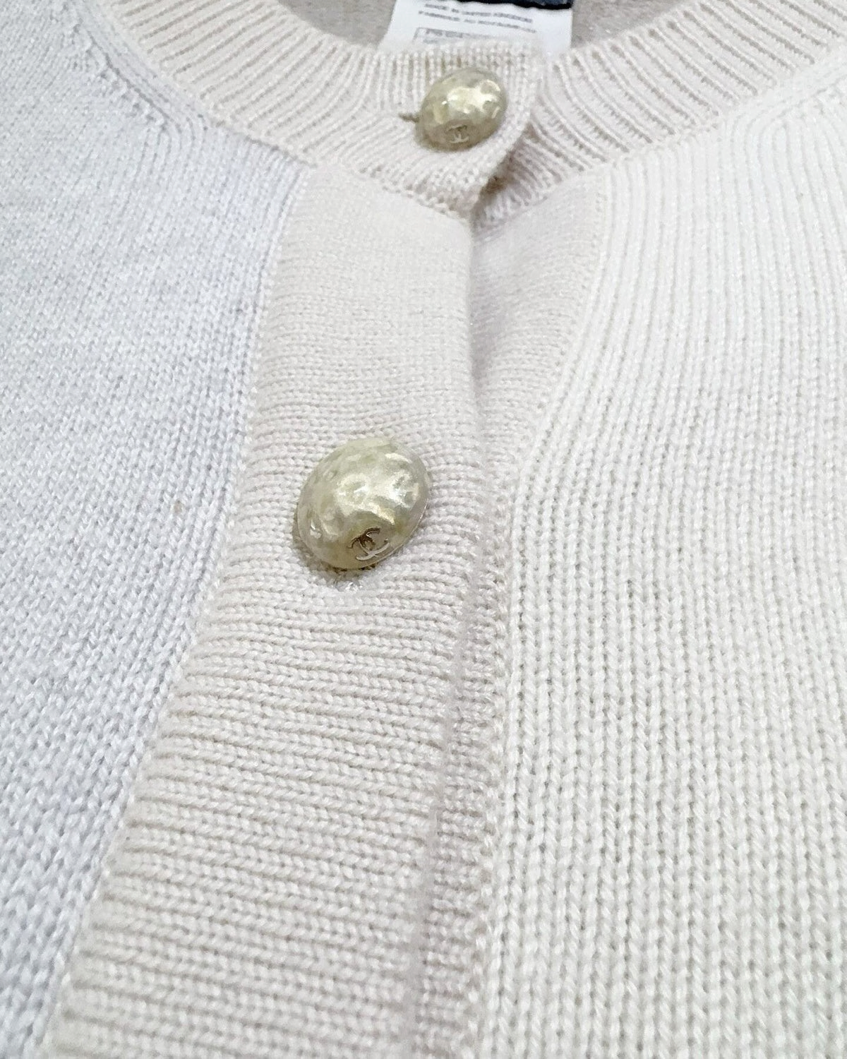 Chanel Colorblock Cashmere Cardigan Beige/Ecru, Grey FR 34