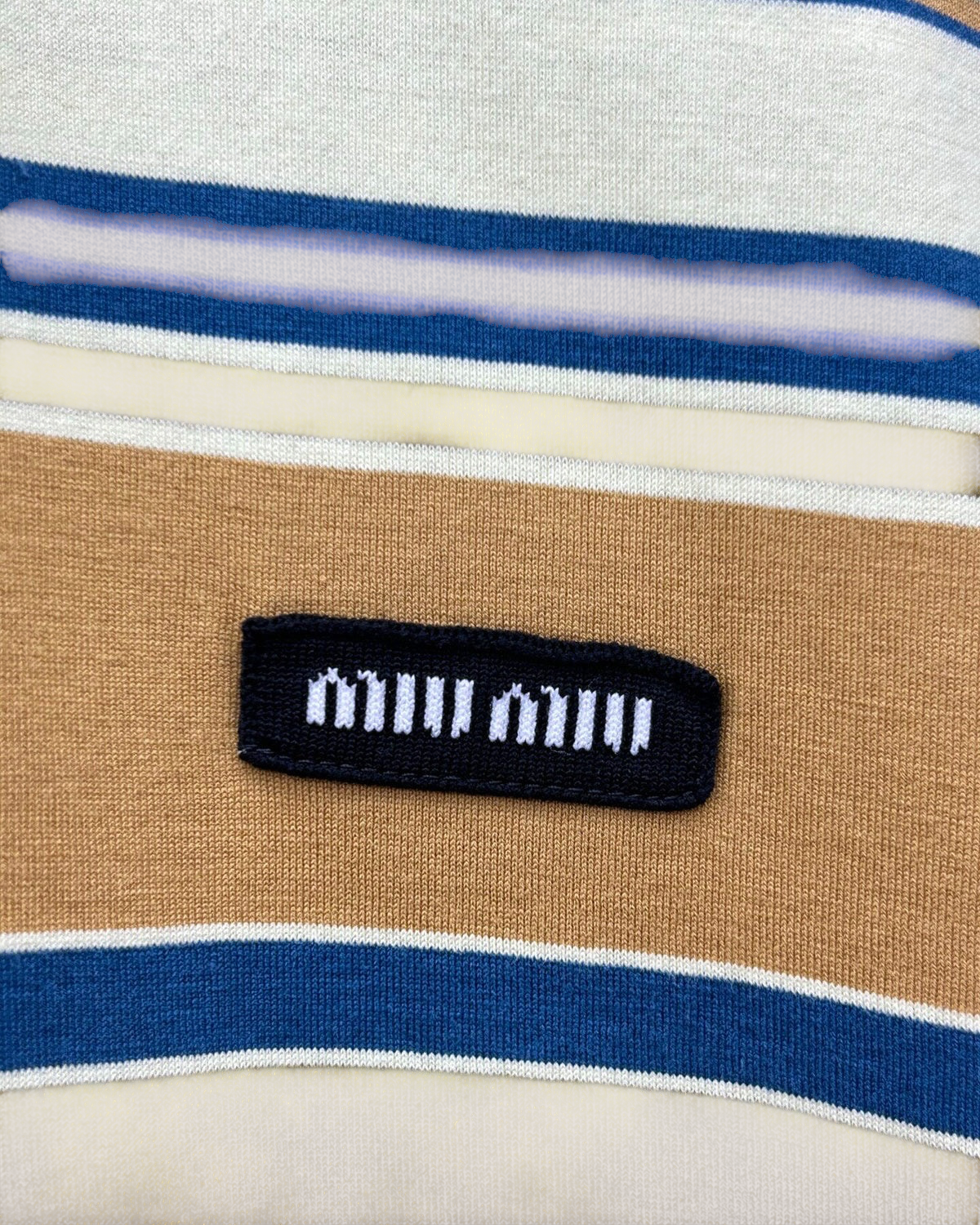 Miu Miu Long-Sleeve Striped Polo Shirt Green, Beige/Ecru, Multicolor FR 34
