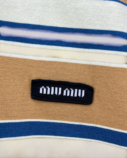 Miu Miu Long-Sleeve Striped Polo Shirt Green, Beige/Ecru, Multicolor FR 34