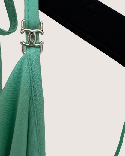 Chanel 26M Coco Beach Cowl-Neck Halter Maxi Dress Green FR 38