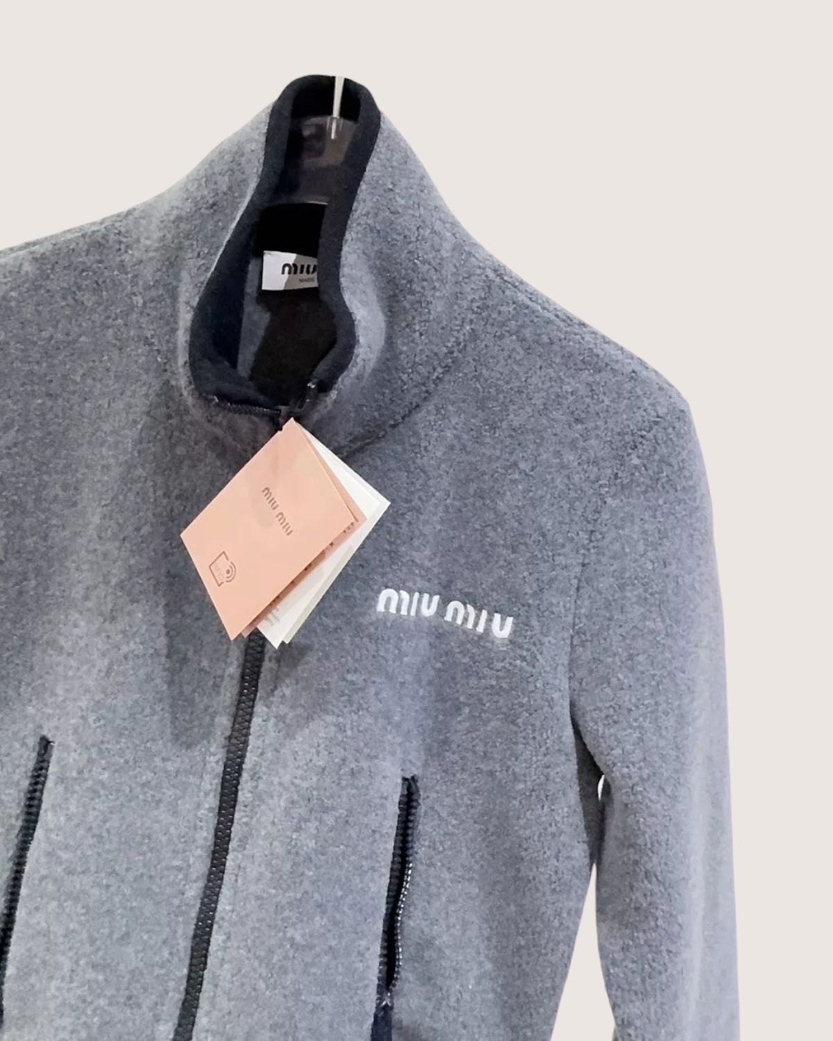 Miu Miu Fleece Zip-Up Jacket Grey FR 34