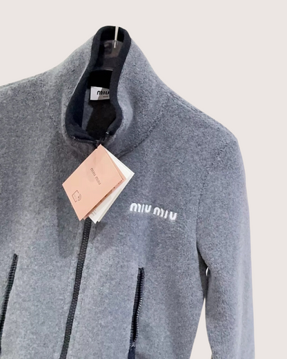 Miu Miu Fleece Zip-Up Jacket Grey FR 34
