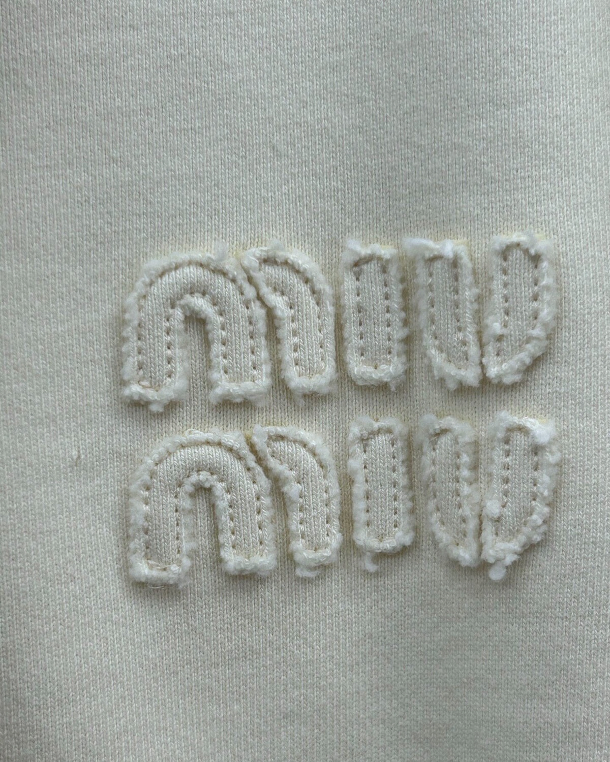 Miu Miu Embroidered Logo Zip-Up Hoodie Beige/Ecru FR 34