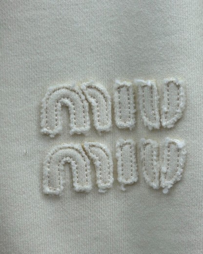 Miu Miu Embroidered Logo Zip-Up Hoodie Beige/Ecru FR 34