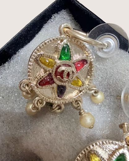 Chanel 07P Gripoix Medallion Earrings Gold, Beige/Ecru, Multicolor One Size