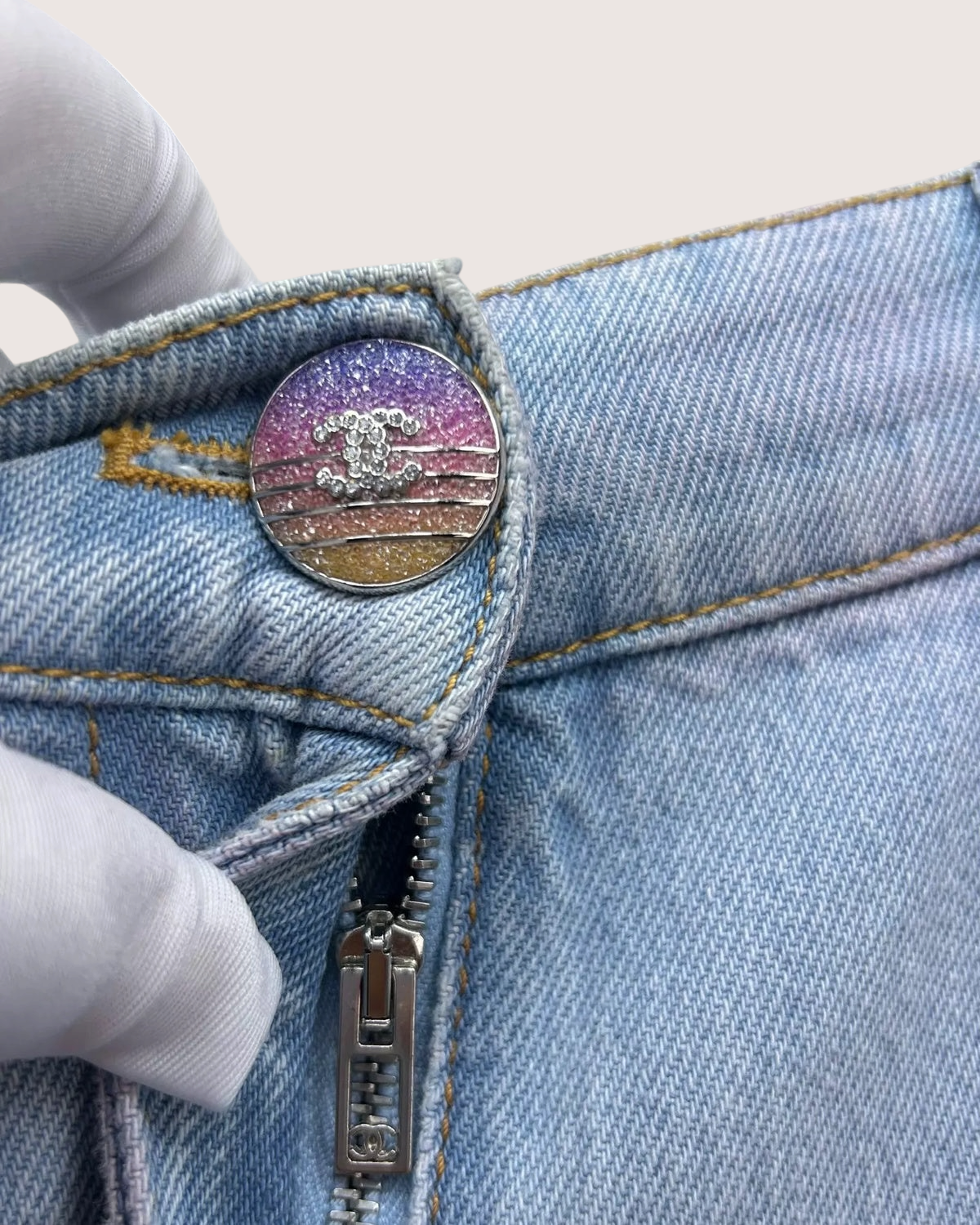 Chanel 24C Gradient Wide-Leg Denim Jeans Blue, Pink FR 34