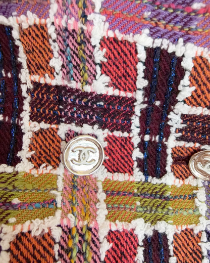 Chanel 23A Cropped Mosaic Tweed Jacket Red, Burgundy, Multicolor FR 36