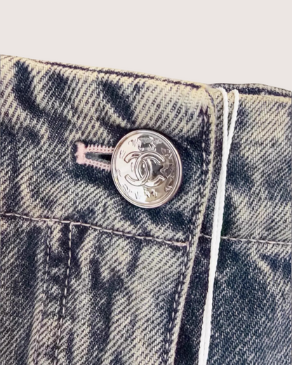 Chanel 25B Washed Wide-Leg Denim Jeans