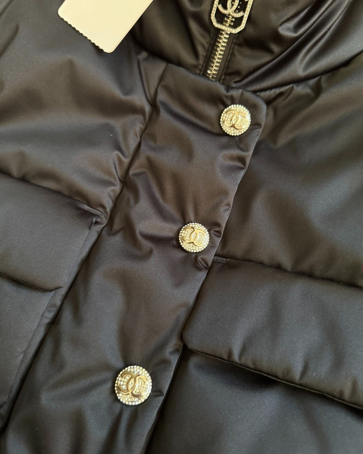 Chanel 23N Crystal-Button Padded Vest Black FR 34