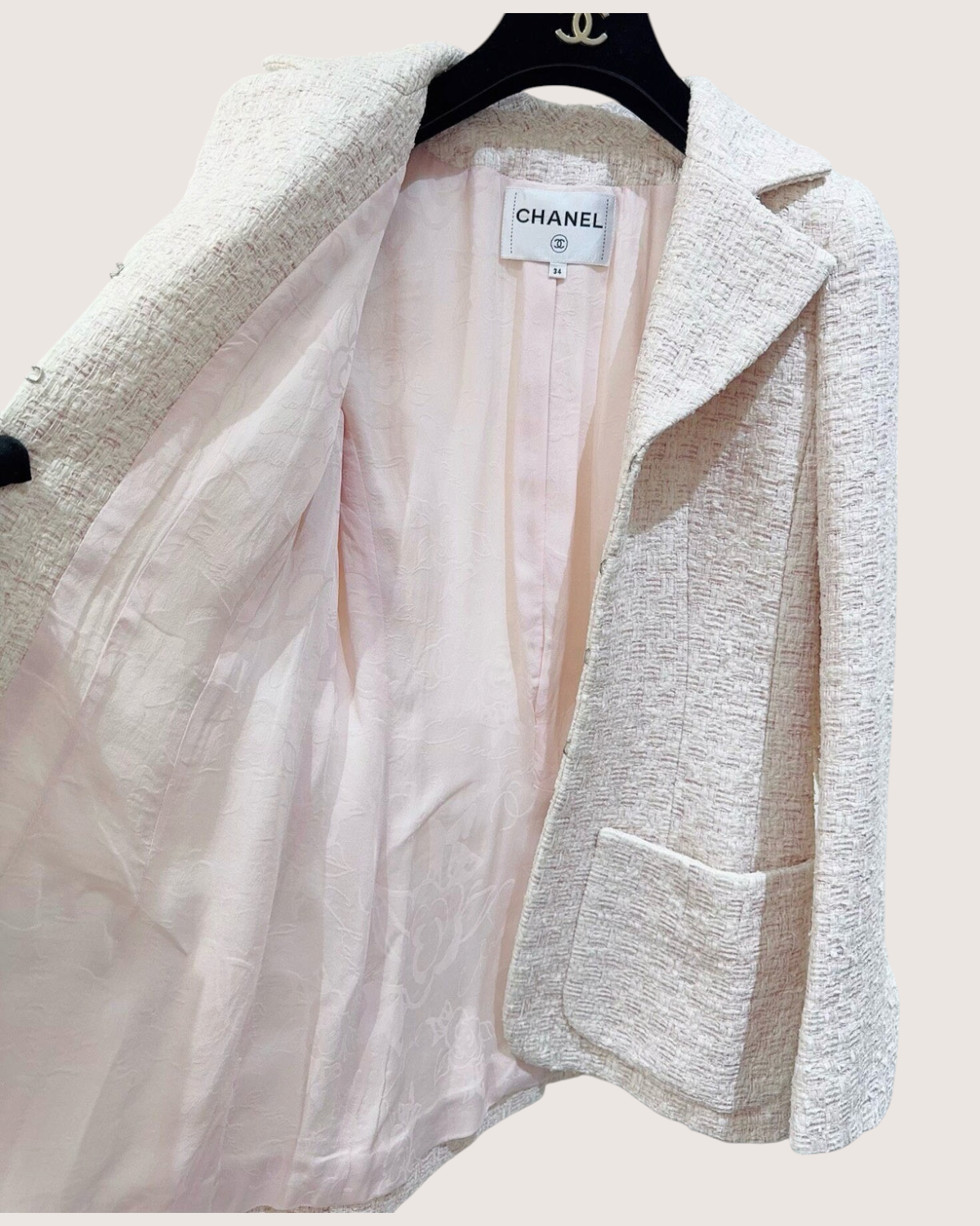 Chanel 16S Tweed Zip-Up Jacket Pink, Beige/Ecru FR 34