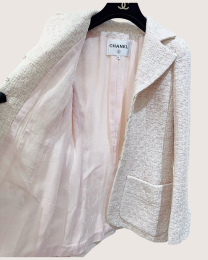 Chanel 16S Tweed Zip-Up Jacket Pink, Beige/Ecru FR 34