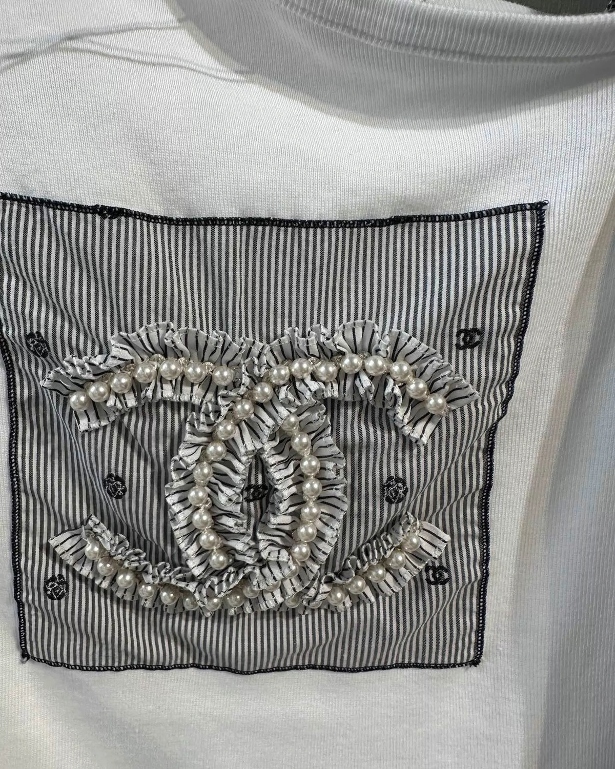 Chanel 24P One-Shoulder Pearl CC Logo Tank Top