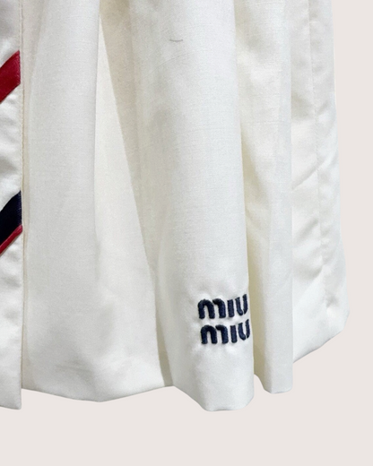 Miu Miu Pleated Striped Mini Skirt White, Red, Navy FR 34