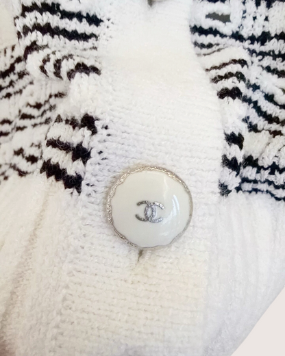 Chanel 25P Striped Cardigan White, Black FR 38