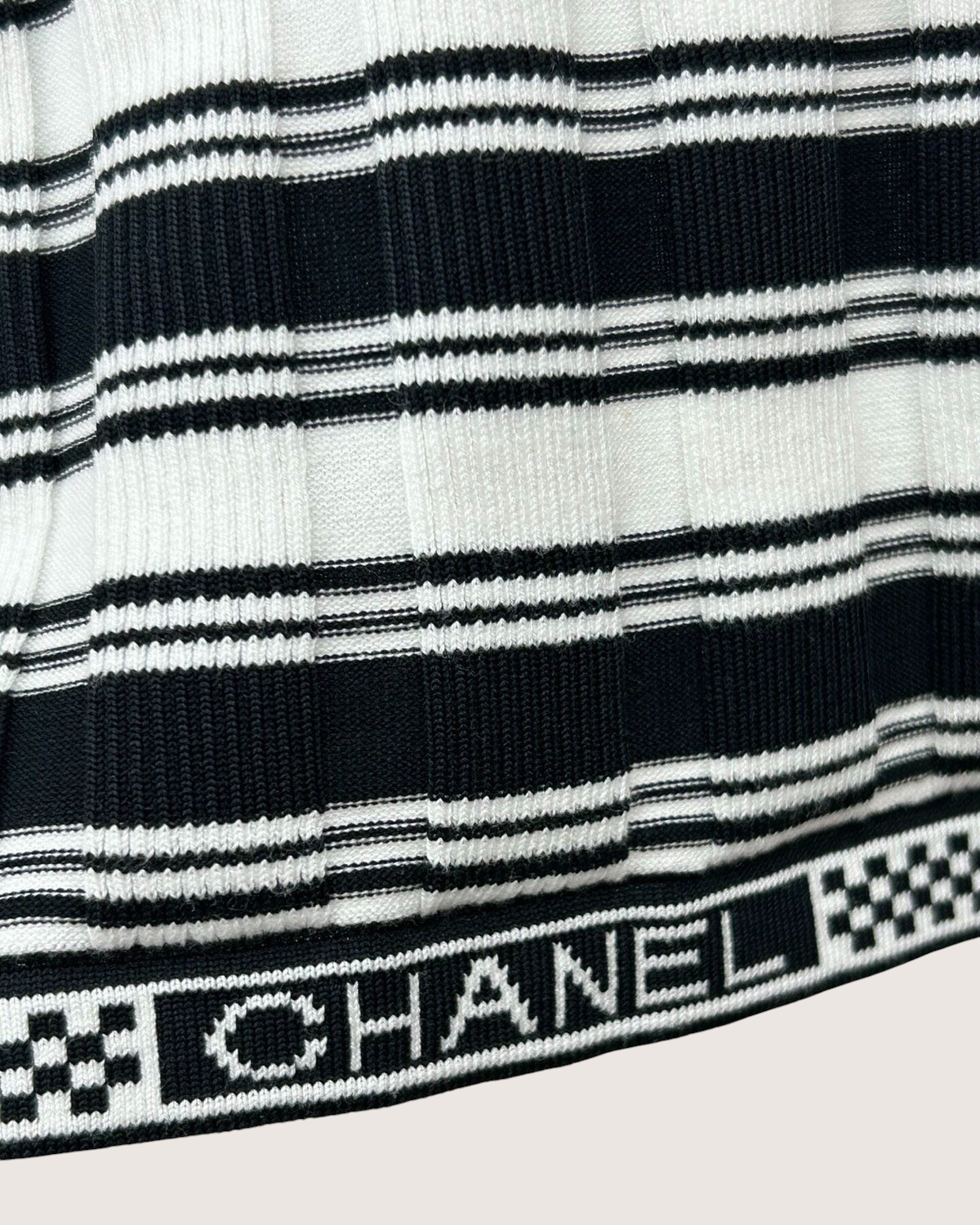 Chanel 23C Striped Cutout-Back Short-Sleeve Top Black, White FR 38