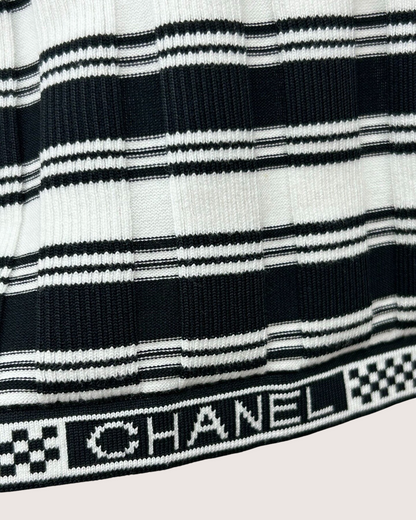Chanel 23C Striped Cutout-Back Short-Sleeve Top Black, White FR 38